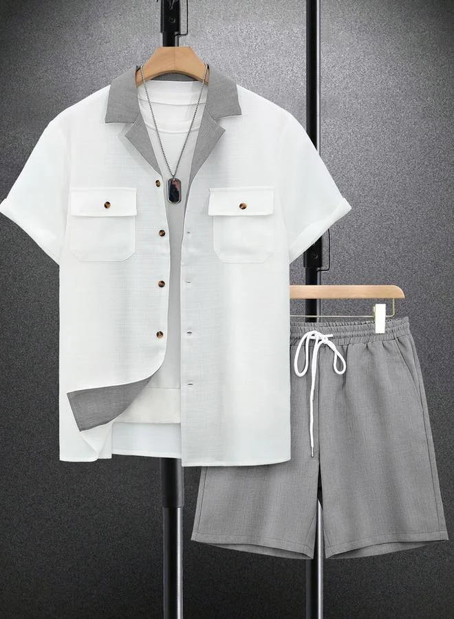 Take Two Men Pocket Detail Shirt and Drawstring Shorts Set